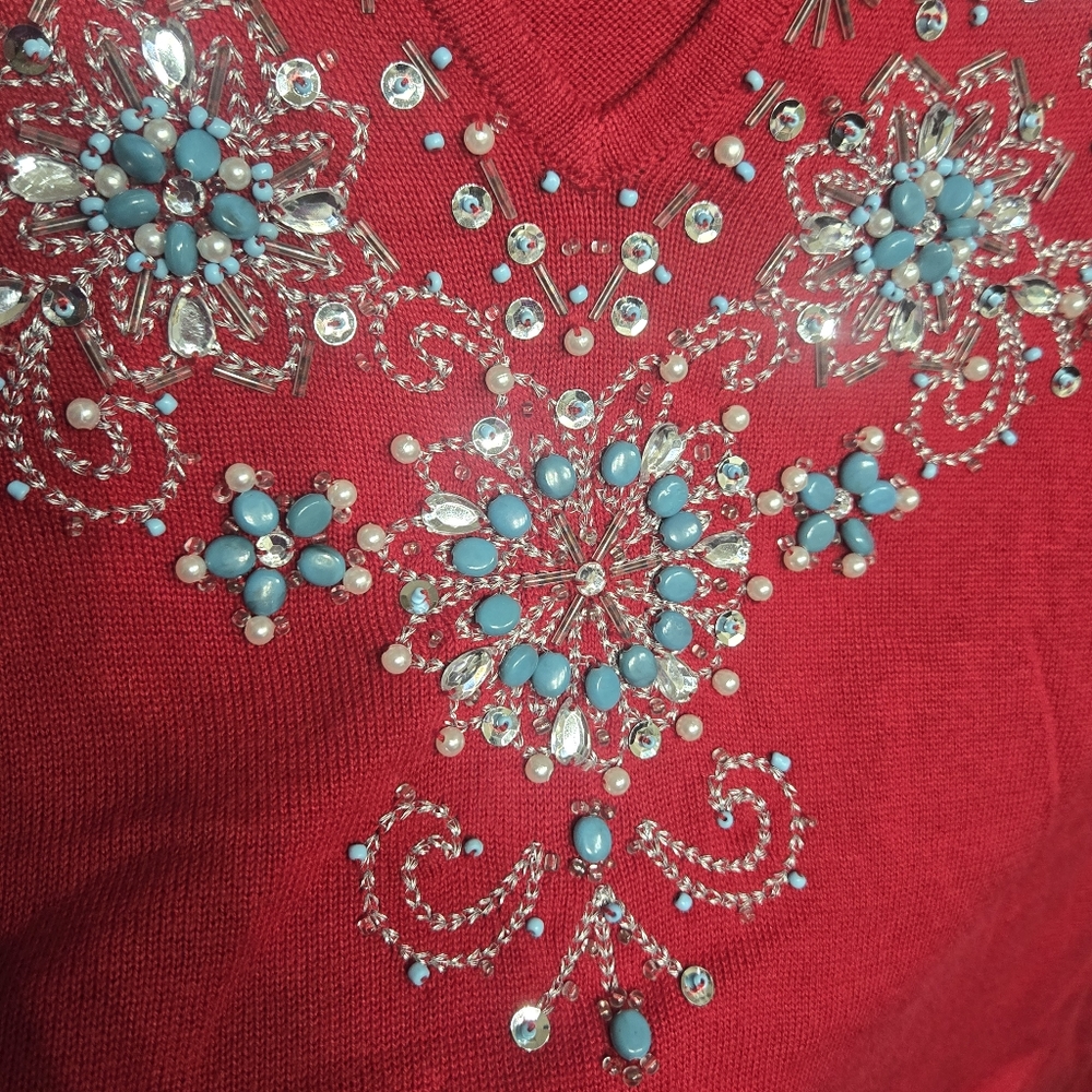 Quacker Factory Red beaded/sequined Tunic Top 2X Valentine's Day - Picture 10 of 10